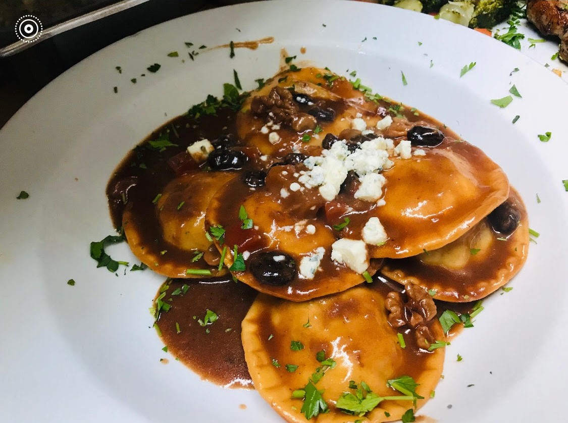 Raviolis stuffed with duck.