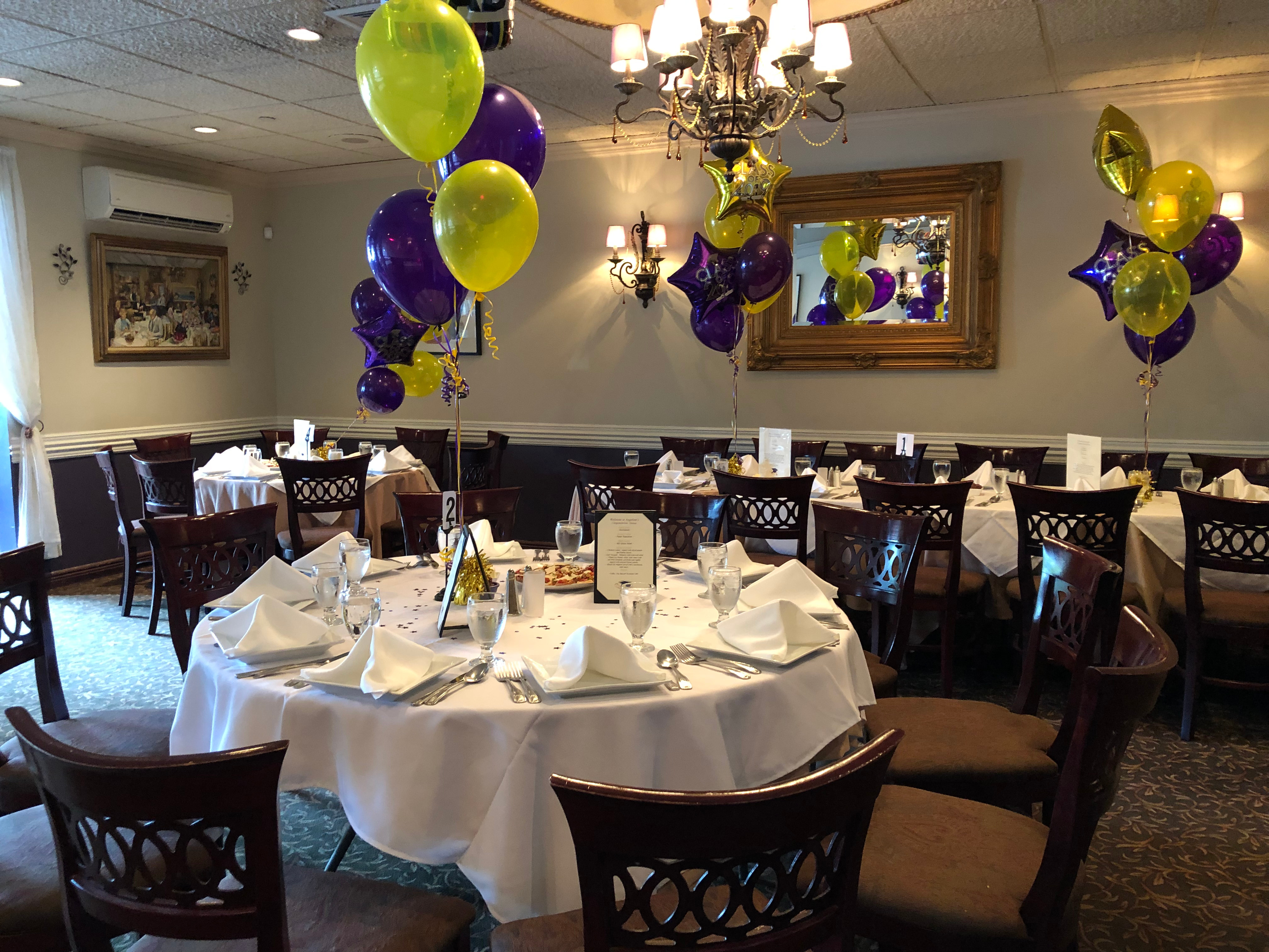 Dining room decorated for a party